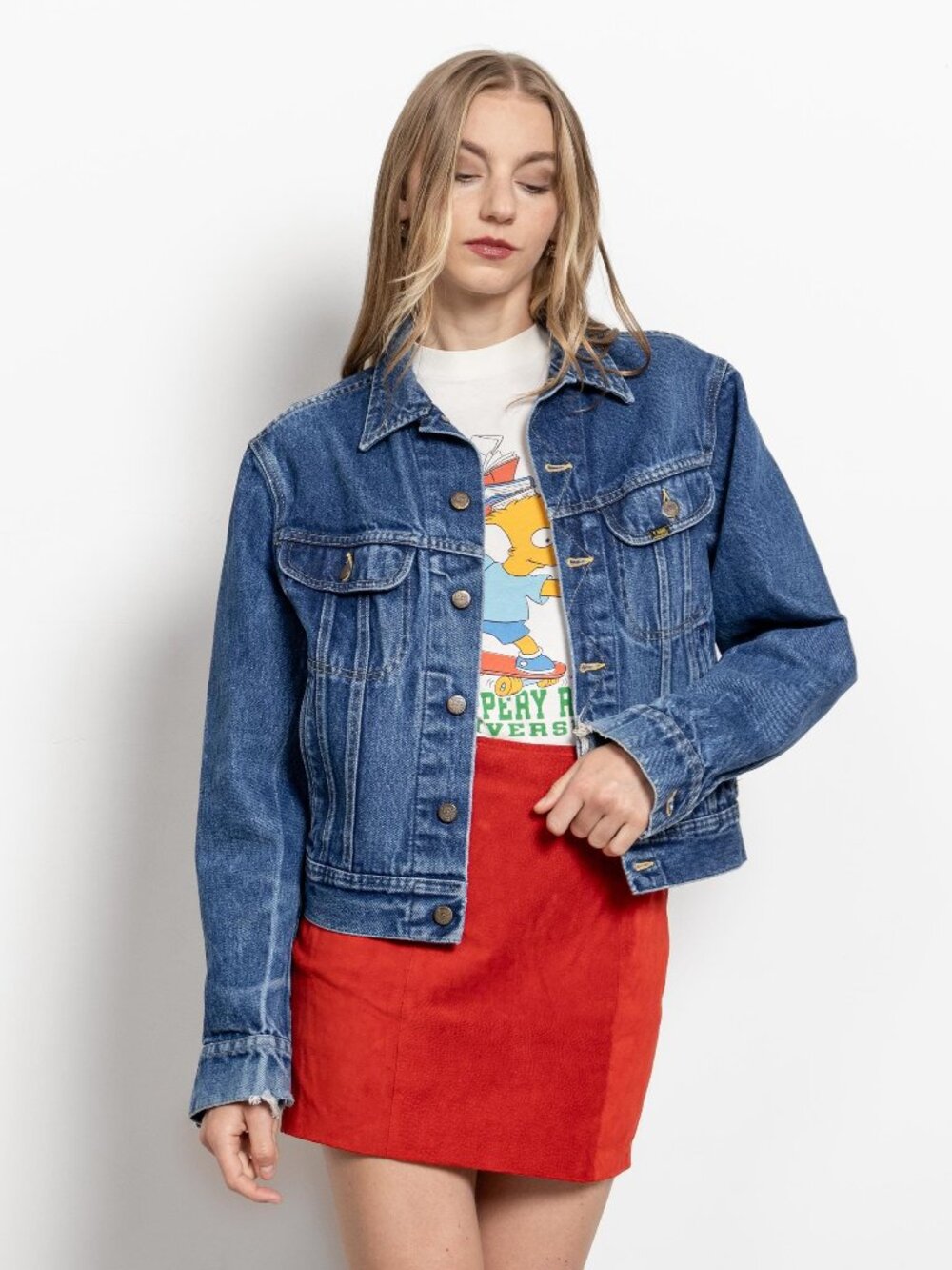 Vintage Lee Denim Jacket: Dark Wash Blue Jean Trucker, Women's XS
